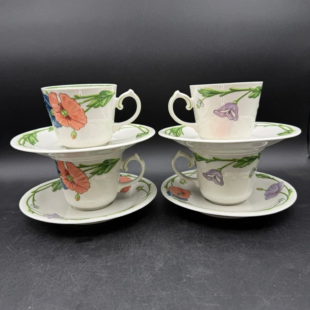Villeroy & Boch AMAPOLA Set 4 Coffee/Tea Mug Cups 3 1/2
